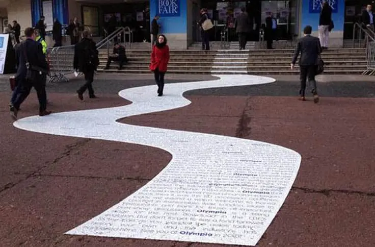 A photo of cut-to-shape vinyl floor graphics